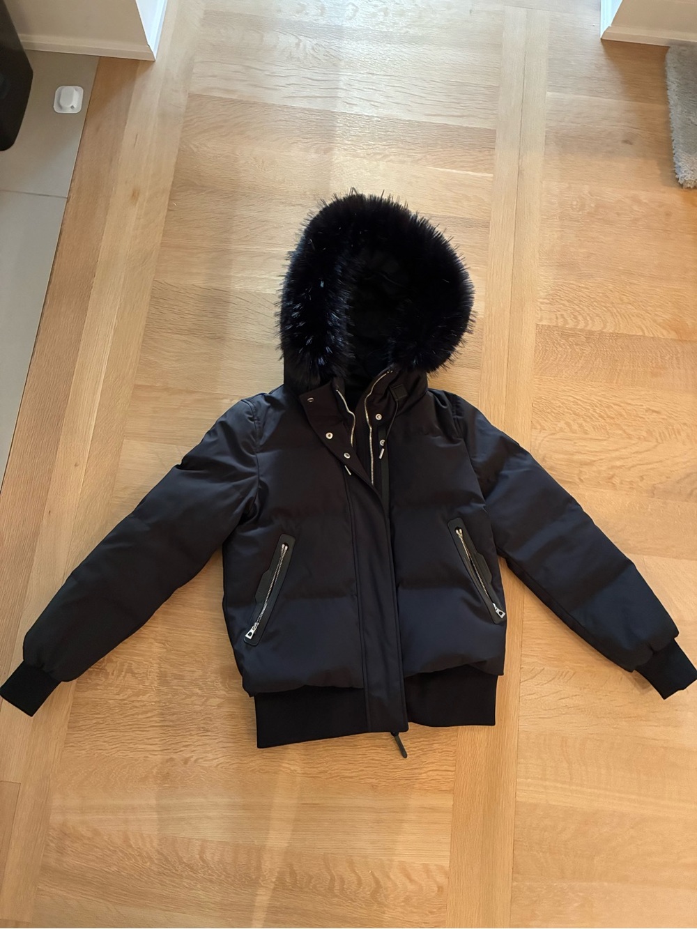 RUDSAK Black Fur Hood Puffer Bomber Winter Jacket XS